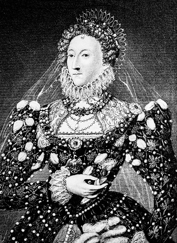 A rare image of Queen Elizabeth I  from an 1893 antique book \