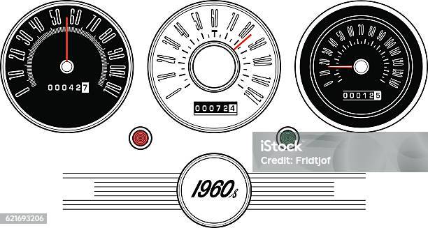 Vintage Car Speedometer Illustration Stock Illustration - Download Image Now - Car, Speedometer, Retro Style