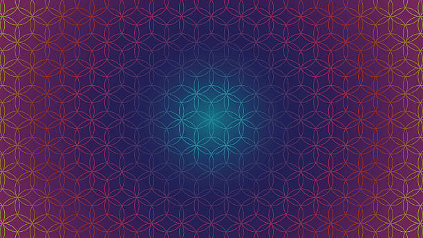 buddhism chakra illustration: Flower of Life Spectrum Gradient Flower of Life - intersecting circles forming the Flower of life, with the seed of life in the midle, buddhism chakra illustration Spectrum Gradient chakra illustrations stock illustrations