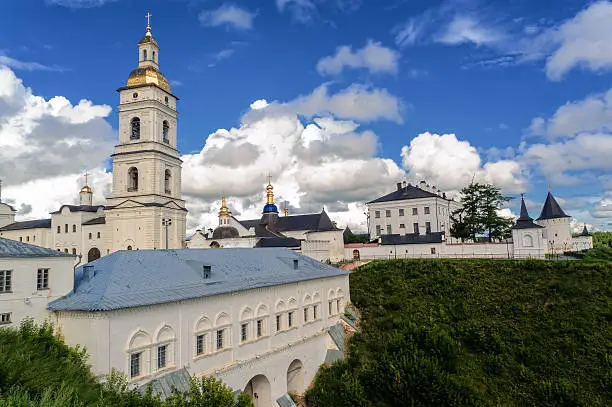 Tobolsk, Russia - July 15, 2016: Kremlin. View on Sofia vzvoz, Rentereya, belltower and St Sophia-Assumption Cathedral