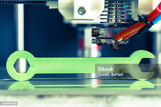 3d Printing With Light Green Filament Stock Photo - Download Image Now - 3D Printing, Horizontal, No People