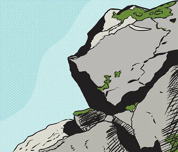 Vector illustration of Old Rocky Cliff with Moss