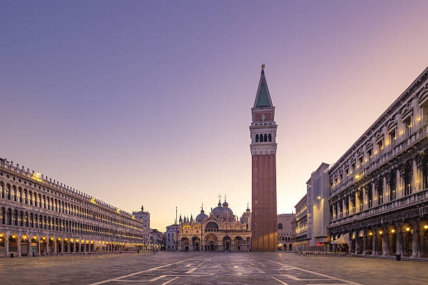 Scenic view of Piazza San Marco in Venice at sunrise stock photo
