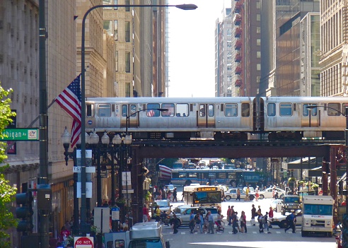 The L near Michigan Avenue in Chicago, Ill.