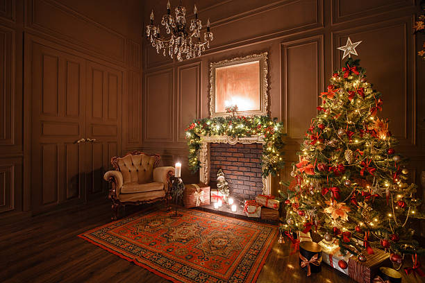 istock Calm image of interior Classic New Year Tree decorated in 621699652