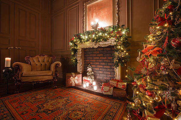 istock Calm image of interior Classic New Year Tree decorated in 621699744