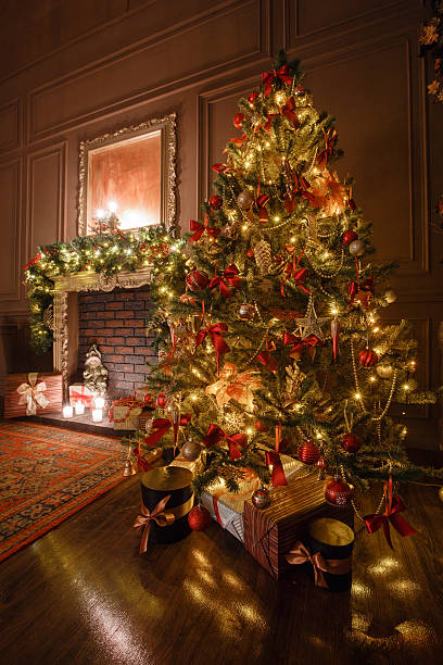 istock Calm image of interior Classic New Year Tree decorated in 621699850