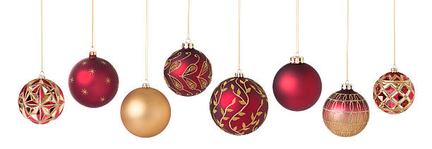istock Christmas Red and Gold Elegant Ornament Baubles Isolated on White 621700898