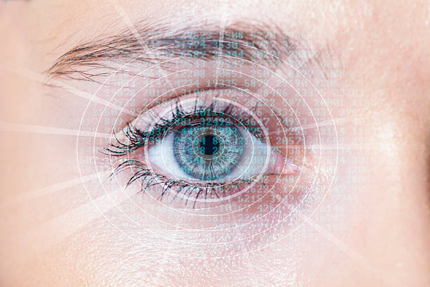 istock Close-up of woman's blue eye. High Technologies 621701402