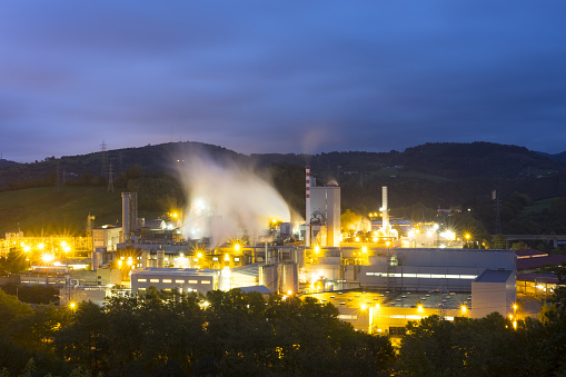 Lights and factory at night, Hernani, Basque Country