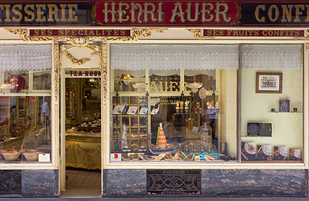 Nice, France - August 19, 2014: View of a historic pastry shop from outside, in the city center.