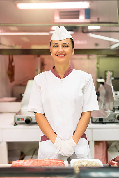 istock Pretty Butchery Woman working. 621702484
