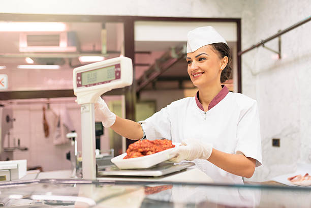 Pretty Butchery Woman working.