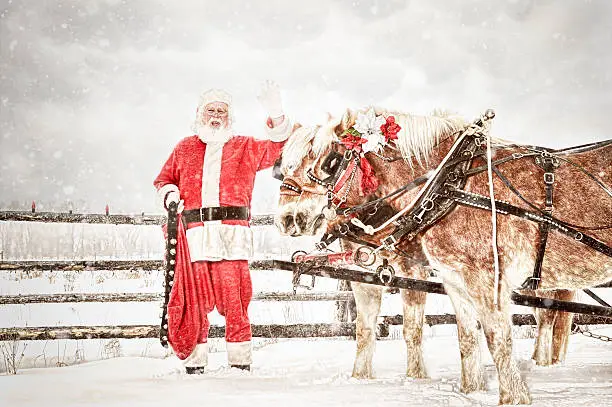 Photo of Santa and A Team Of Horses In A Snow Storm