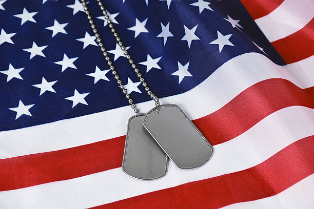 istock military dog tags on American flag 621703496