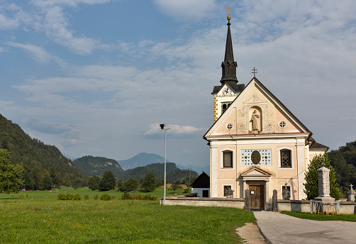Parish Church of St. Margaret, traditional catholic church in Bohinjska Bela village, near Bled lake, Slovenia.