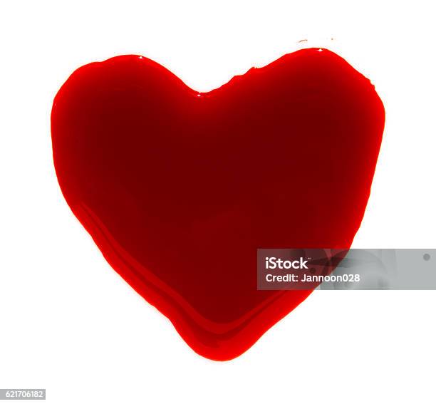 Heart Shape Of Blood Droplets On White Background Stock Photo - Download Image Now - Artificial, Blood, Drop