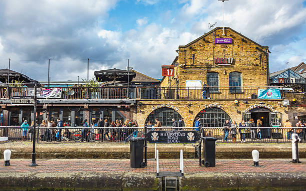 Camden Town Market with the Canal, cloudy sky.