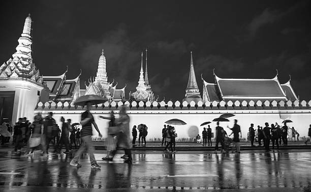 толпа ходить большой дворец в черно-белом - sanam luang park стоковые фото и изображения