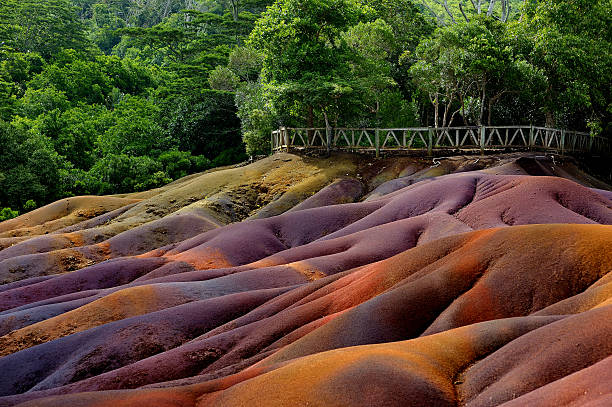 Chamarel seven coloured earths on Mauritius stock photo