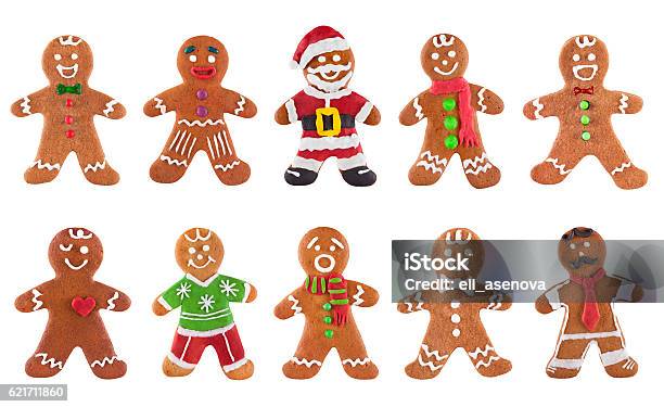 Collection Of Various Gingerbread Men On A White Background Stock Photo - Download Image Now