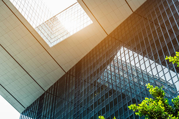 istock modern glass wall with green leaves 621713334