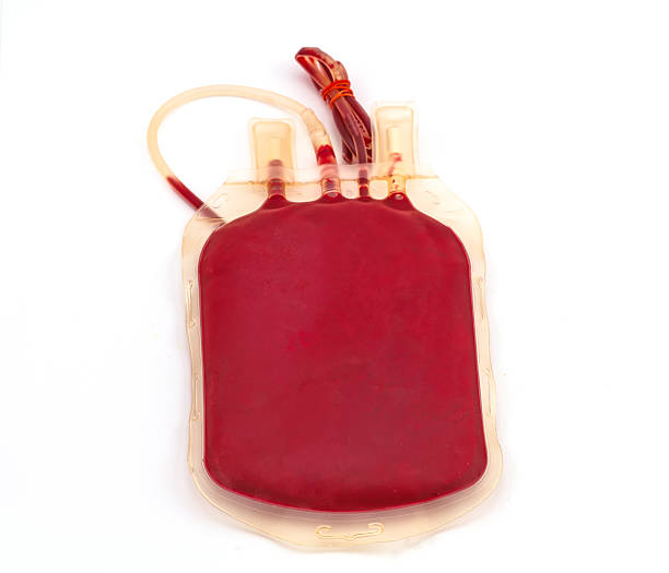 istock Back side bag of blood and plasma  on white 621713528