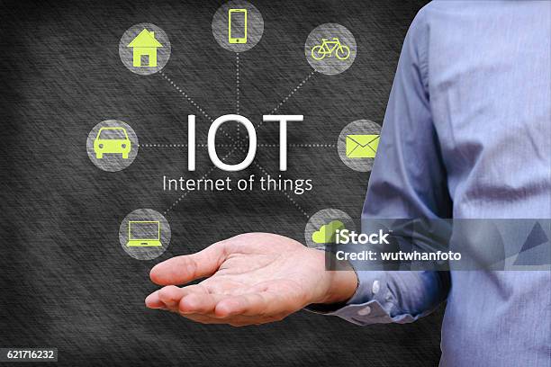 Internet Of Things Concept Man Show Iot Link Network Stock Photo - Download Image Now