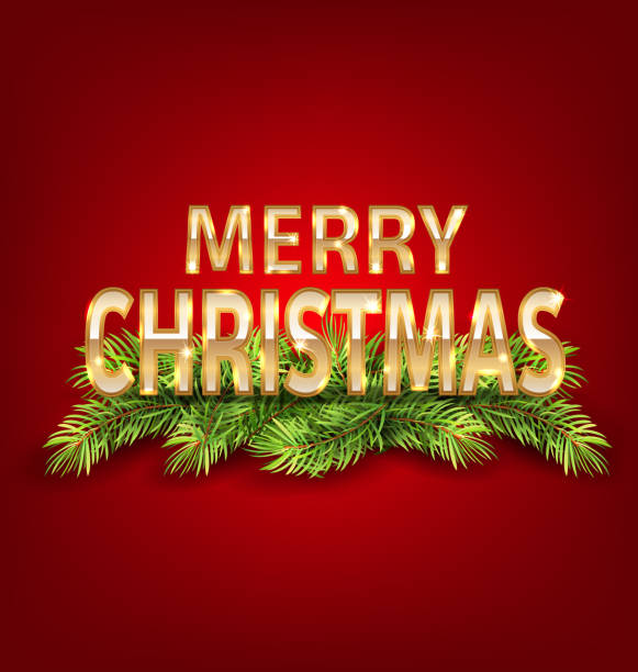 istock Merry Christmas Background with Golden Text and Fir Branch 621717948