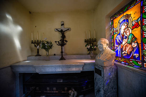 Interior view of a tomb at the La Recoleta Cemetery stock photo
