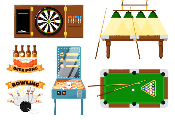 ilustrações de stock, clip art, desenhos animados e ícones de active leisure and sports game set - snooker table