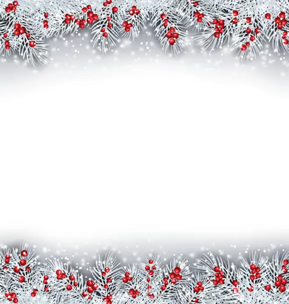 Vector illustration of Christmas Banner with Silver Fir Twigs