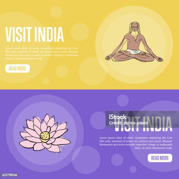 Visit India Touristic Vector Web Banners Stock Illustration - Download Image Now - Adult, Buddhism, Business