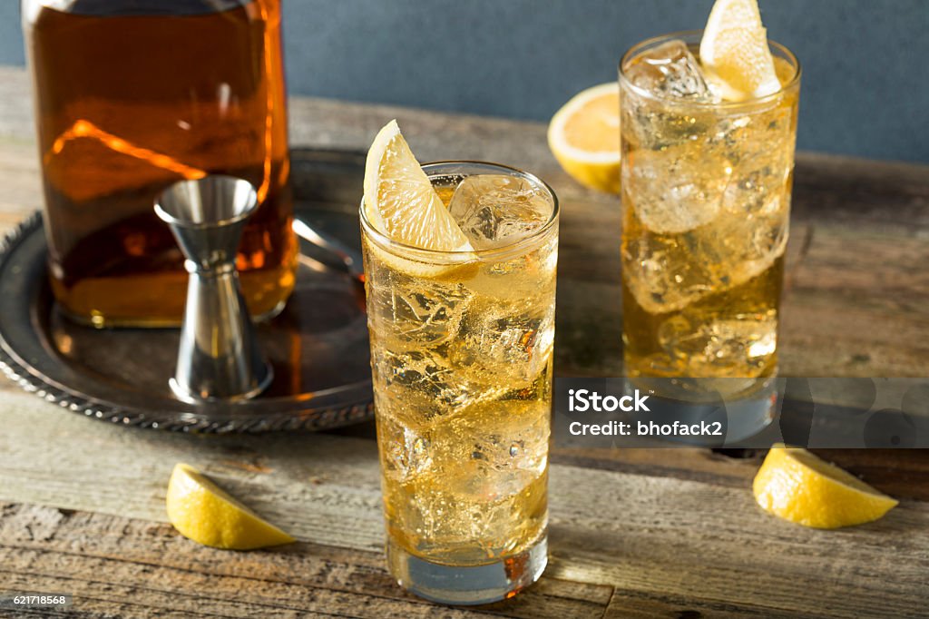 Whiskey Highball with Ginger Ale Whiskey Highball with Ginger Ale and Lemons Highball Cocktail Stock Photo