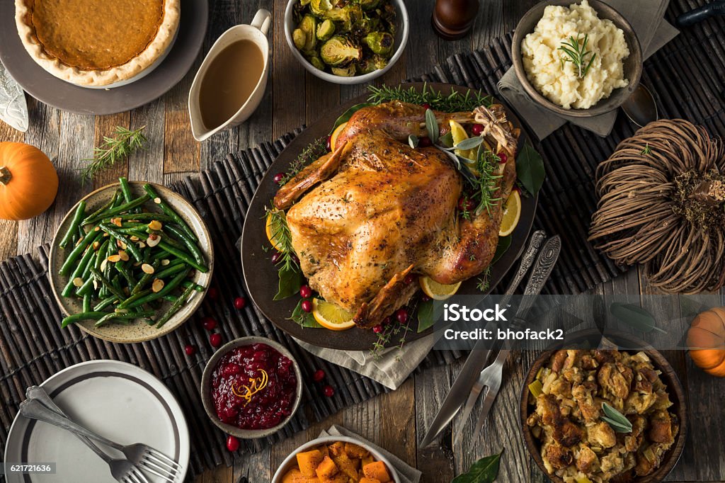 Homemade Thanksgiving Turkey Dinner Homemade Thanksgiving Turkey Dinner with All the Sides Thanksgiving - Holiday Stock Photo