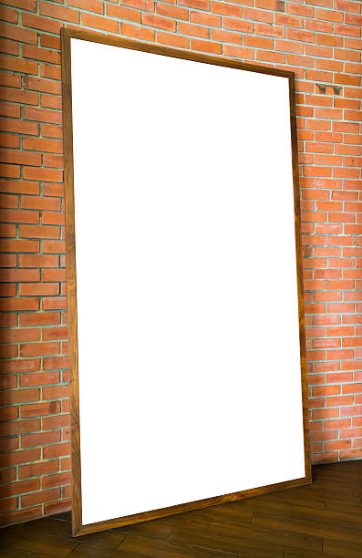 istock Blank wood sign on brick wall 621725656