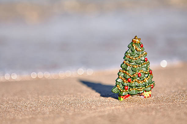 istock Candy canes on the beach. holiday vacation concept 621725908