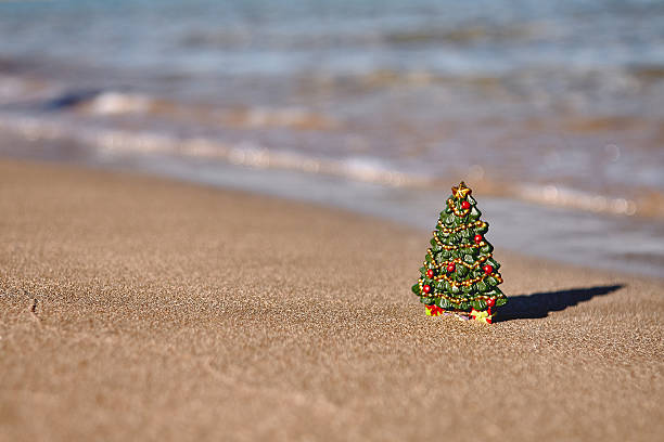 istock Candy canes on the beach. holiday vacation concept 621726318