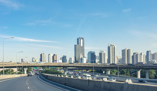 Travel in capital with building office and bridge on expressway bangkok