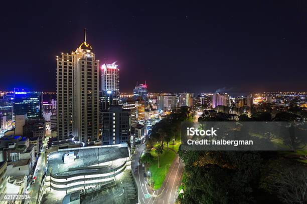 Albert Park And Auckland Buildings At Night Stock Photo - Download Image Now - Auckland, City, Cityscape