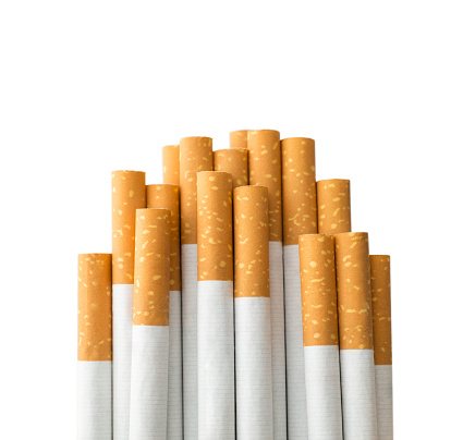 cigarette isolated on white background. Top view.