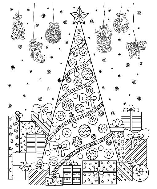 illustrazioni stock, clip art, cartoni animati e icone di tendenza di decorazioni natalizie, albero, regali, neve. libro ccoloring per bambini, adulti. - snake white curled up animal