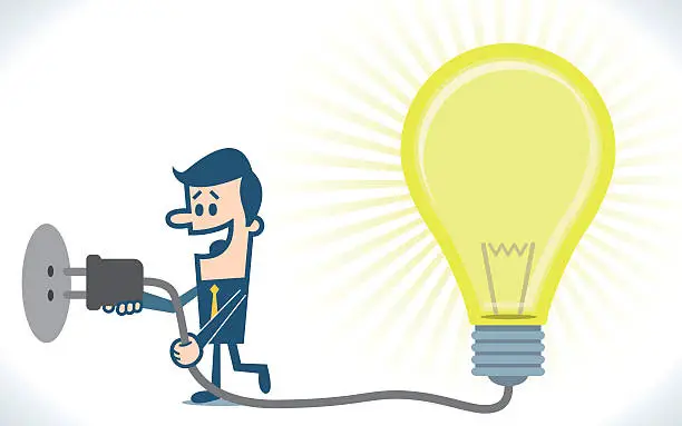 Vector illustration of Businessman is charging battery of big light bulb