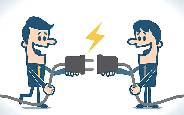 Vector illustration of Men joining electric plug and socket