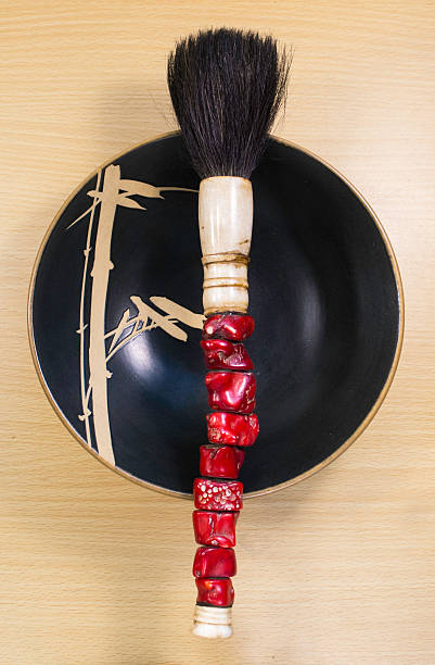istock Kabuki brush on ceramic bowl on wood surface 621732266