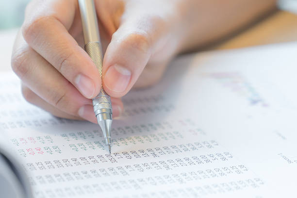 istock Hand with pen writing on financial charts 621732772