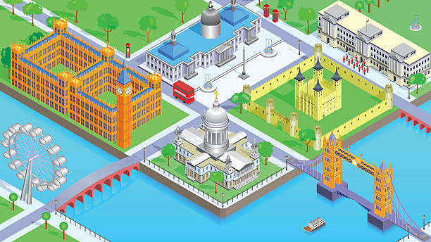 london cartoon - big ben isometric london england famous place stock-grafiken, -clipart, -cartoons und -symbole