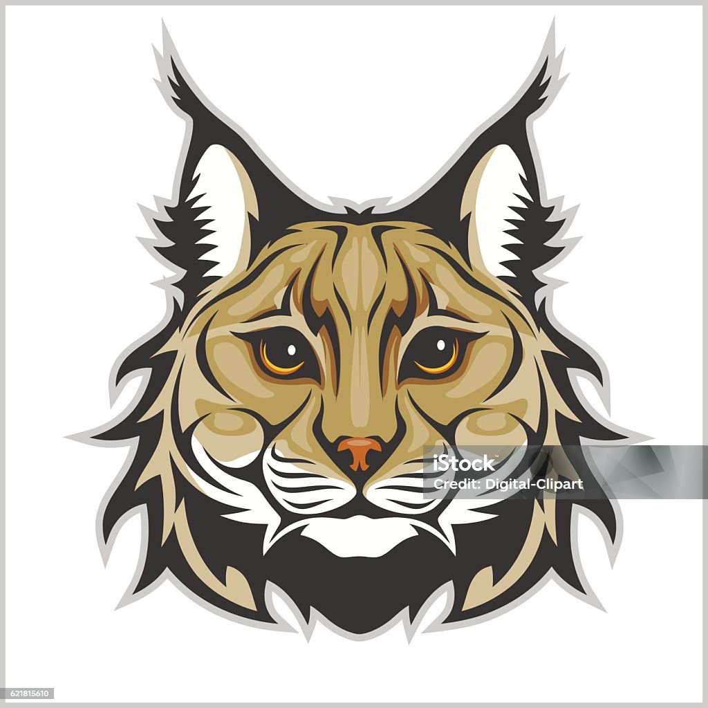 Tête de lynx isolée sur blanc - logo de la mascotte. - clipart vectoriel de Lynx libre de droits