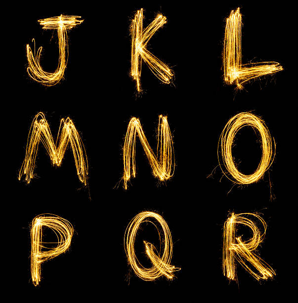 istock Collection of sparkler firework light alphabet. 621817856