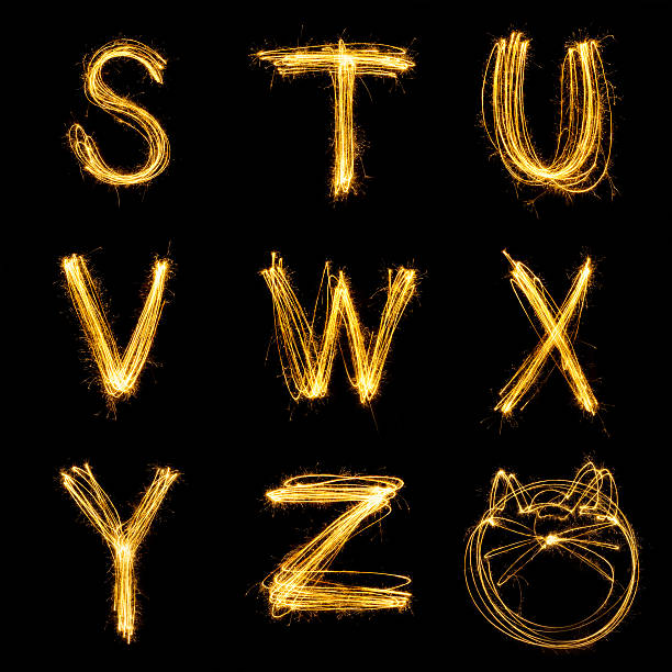 istock Collection of sparkler firework light alphabet. 621817964